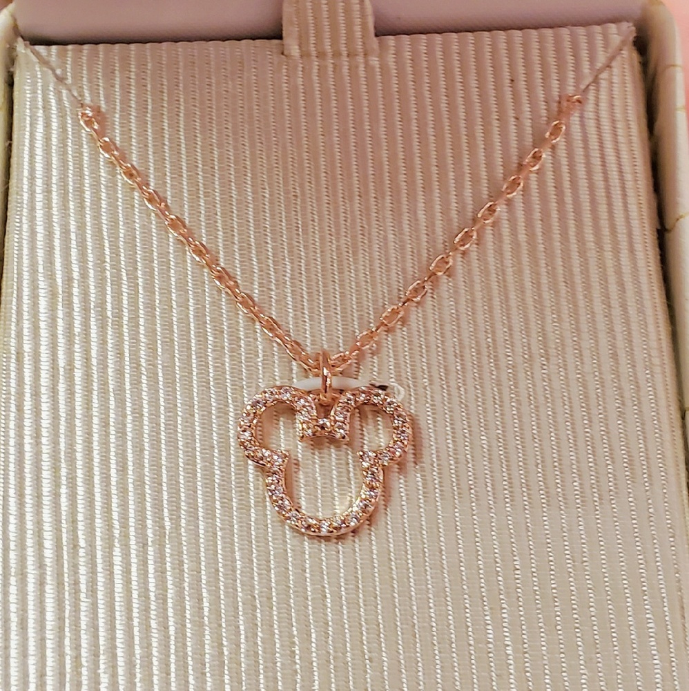 DISNEY ROSE GOLD PLATED CRYSTAL MICKEY NECKLACE - Picture 2 of 4